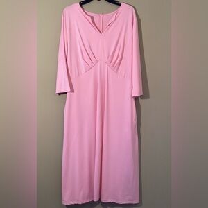 Vintage Pink Gathered MIDI Dress with 3/4 Sleeves 2X